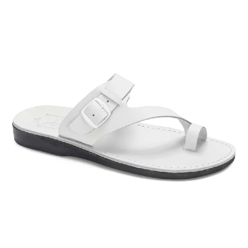 Abner - Leather Metal Buckle Sandal | White