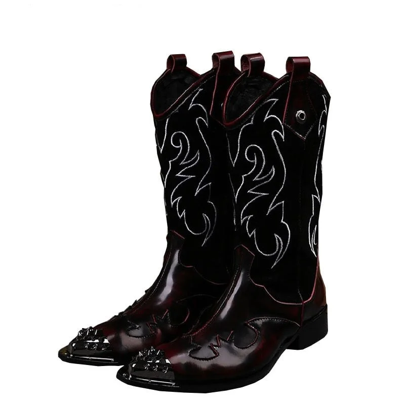 Winter Rock Style Men's Embroidered Flowers Retro Casual Motorcycle Boots