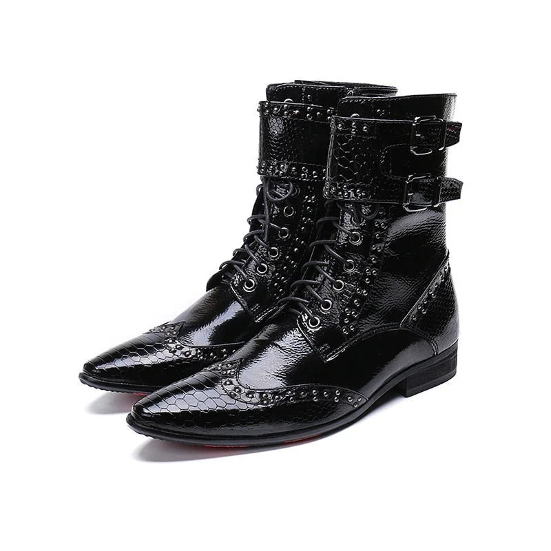 Men's Korean Fashion Pointed Toe Buckle Decor Military Ankle Boots