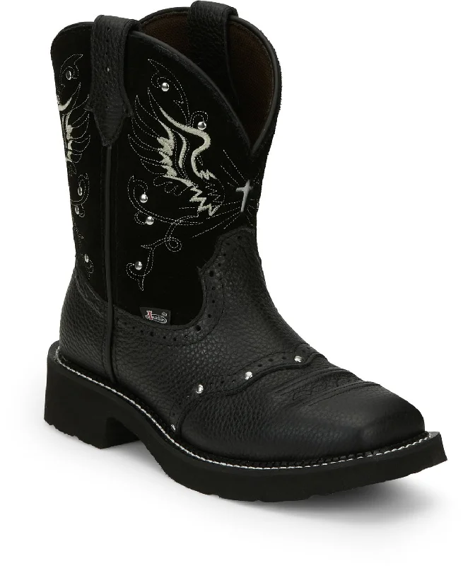 Justin 8in Womens Black Mandra Leather Cowboy Boots