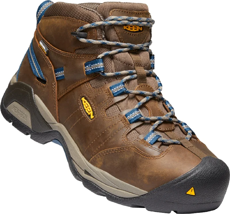 Keen Utility Mens Detroit XT Mid St WP Cascade Brown/Blue Leather Work Boots