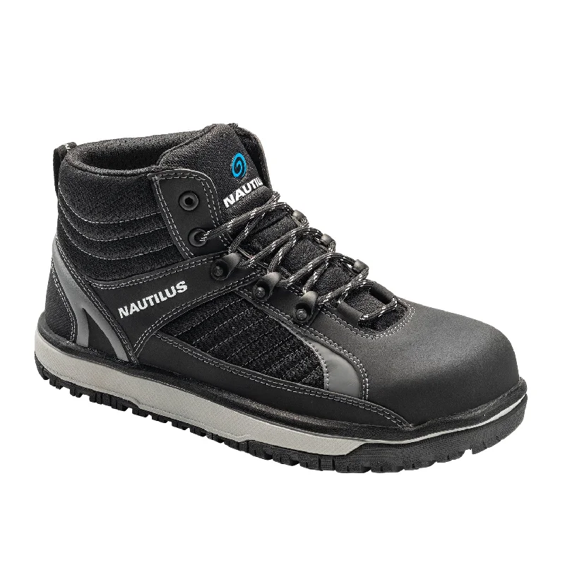 Nautilus Mens Urban Mid Black Faux Leather Work Boots