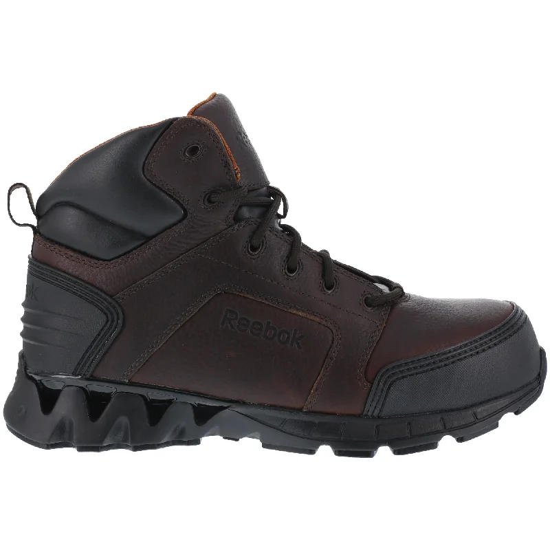 Reebok Mens Brown Leather Work Boots Athletic 6in Zigkick Comp Toe