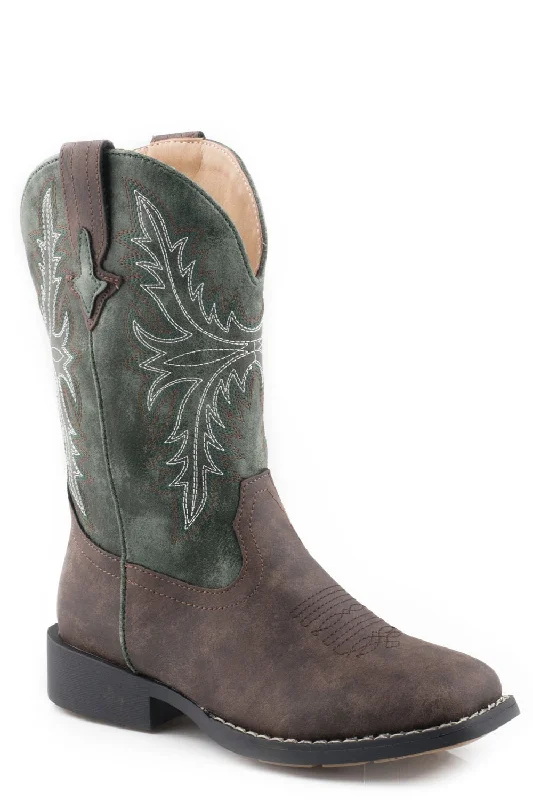 Roper Boys Youth Brown/Green Faux Leather Jed Cowboy Boots