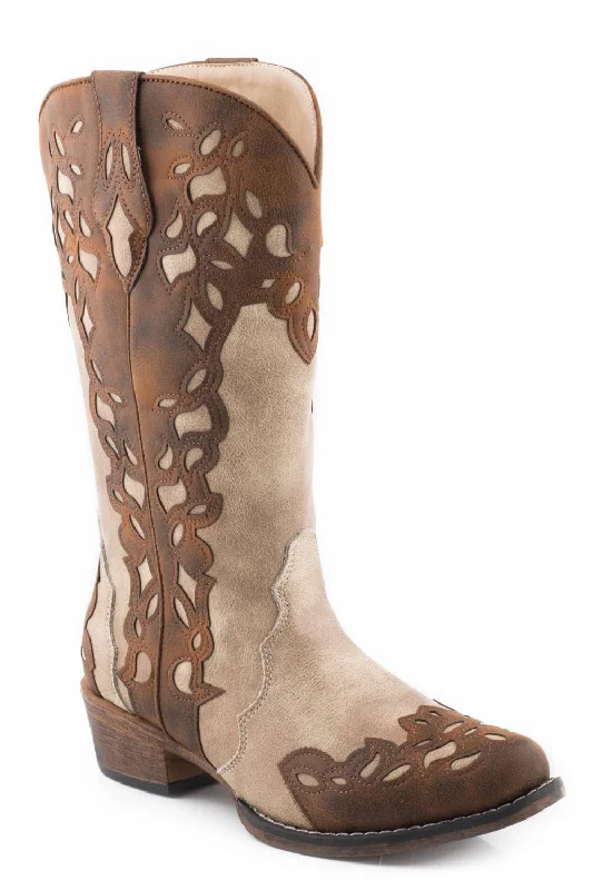 Roper Womens Cognac/Tan Faux Leather Riley Triad Cowboy Boots