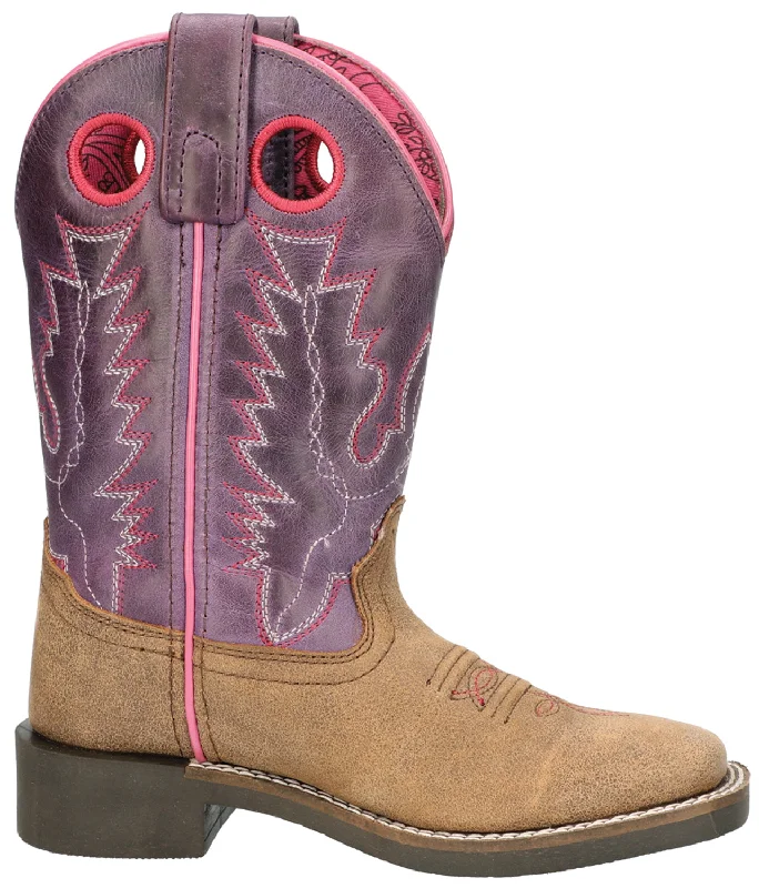 Smoky Mountain Children Girls Tracie Purple/Brown Leather Cowboy Boots