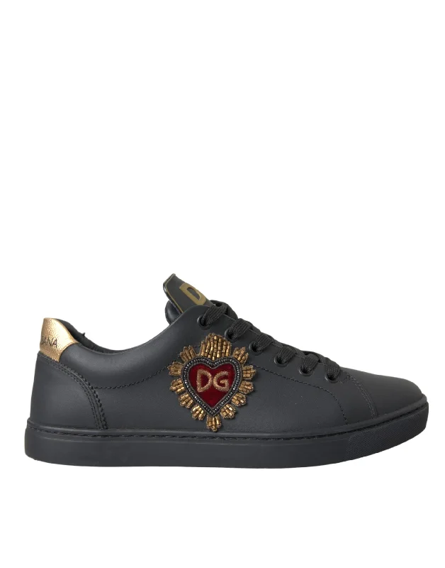 Dolce & Gabbana  Leather Heart Embellished Sneakers Men's Shoes (Pre-Owned)