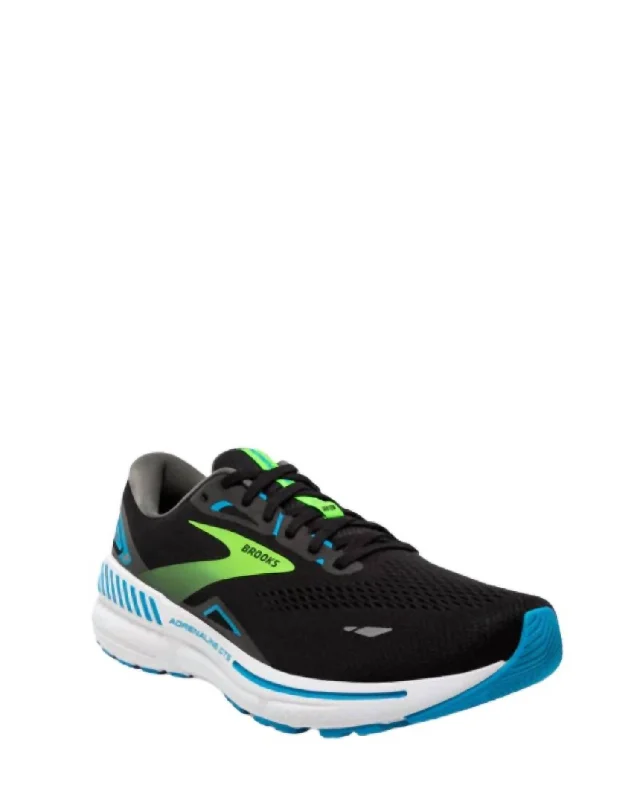 Men's Adrenaline Gts 23 Running Shoes In Black/hawaiian Ocean/green