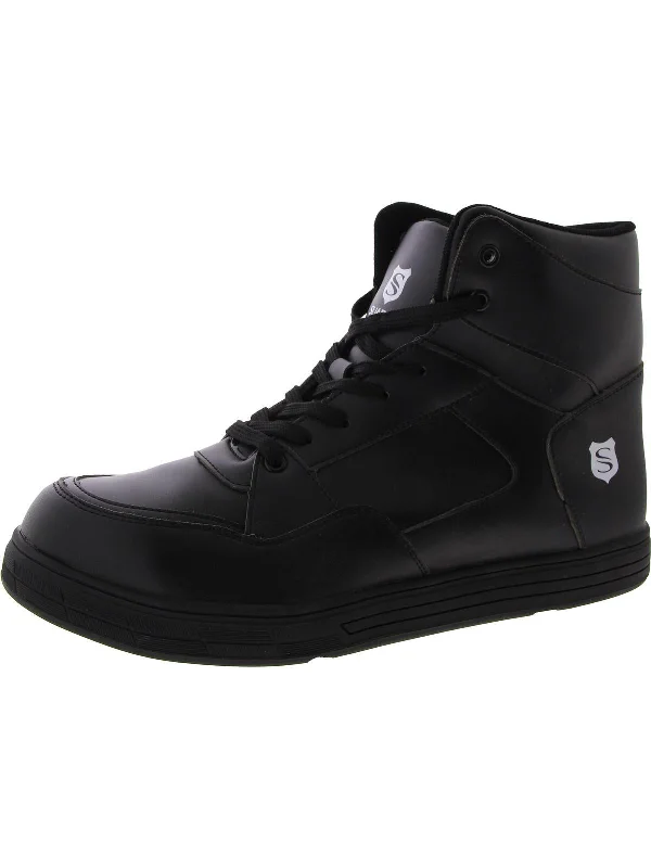 Mens Faux Leather Comfort High-Top Sneakers