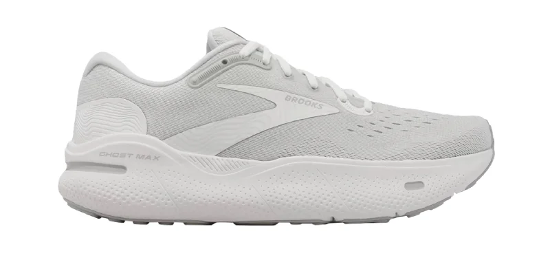 Men's Ghost Max Running Shoe 2E Wide In White/oyster/metallic Silver