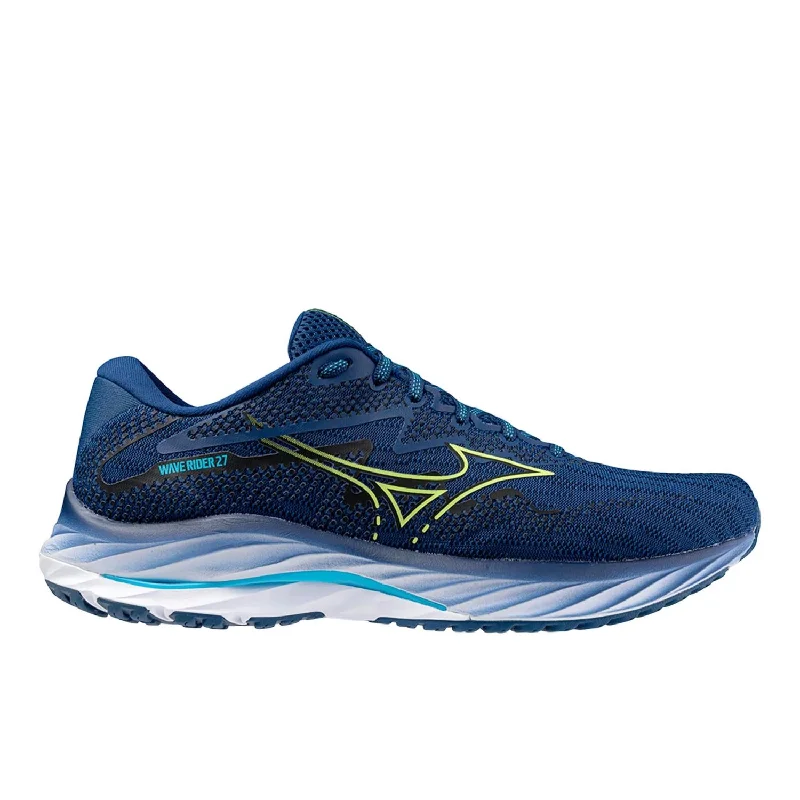 Men's Wave Rider 27 Running Shoes In Navy Peony/sharp Green